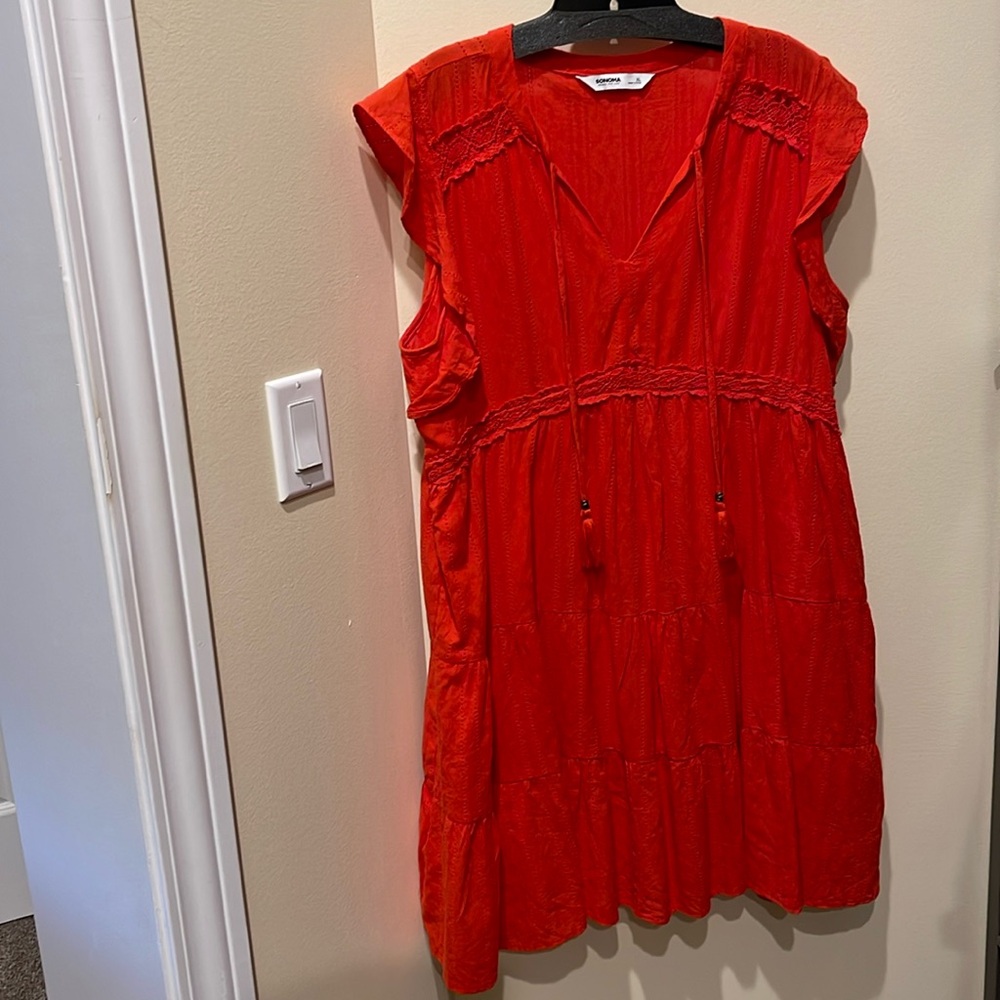 Sonoma orange cotton dress with lining, size xl, cute tassels